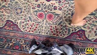 blue-eyed housewife slurps cock then rides pov to settle debt