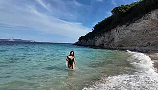 public beach flashing horny curvy stepmom big tits pussy hairy exhibitionist handjob voyeur
