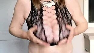 damn girl, that sexy black net dress, heels, huge tits pussy up close