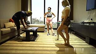 Two Masked Big Ass Whores Deepthroat Suck Cocks Social Distancing Style