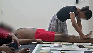 he flashes cock during asian massage as stepsis watches close