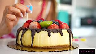 waking up to cake then petite slut takes creampie deep in tight cunt