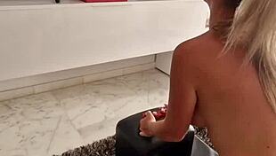 Wife Moans on Sybian Sex Machine While Fingering Her Shaved Pussy Riding Hard