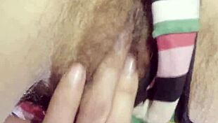 brunette hairy pussy cums hard first time on camera closeup