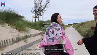 imagine two slutty girls bareback outdoor group cum swap on beach wild heat