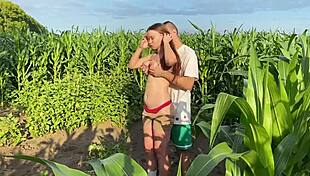 Fucked hot cute babe roughly in public corn field 🌽💦