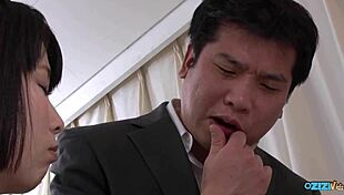 After blowjobs from many she kneels ready for their hot bukkake cumshot shower