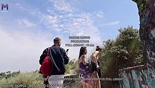 imagine two slutty girls bareback outdoor group cum swap on beach wild heat