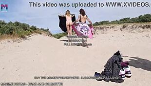 imagine two slutty girls bareback outdoor group cum swap on beach wild heat