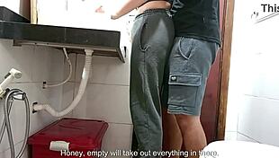 Maid caught bending over in bathroom begs for creampie doggystyle!