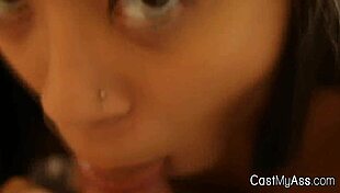 Perky Ebony Teen Flashes G-String in Wild Amateur Casting Blowjob