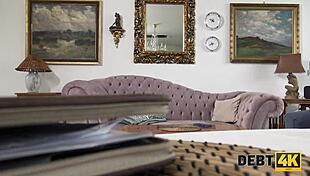 blue-eyed housewife slurps cock then rides pov to settle debt