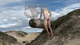 nude athletic cock teasing and cumming at crowded public beach