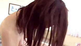 Japanese cutie Shiori Aiuchi rides masters' cocks cowgirl in hairy creampie threesome