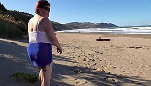 trashy milf walks see-through beach then creampie public slut