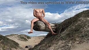 nude athletic cock teasing and cumming at crowded public beach