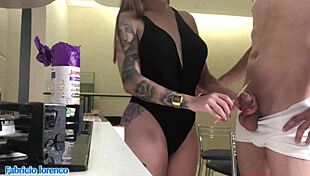 Guy snacks his cock on naughty babe then creampies her pussy in sheer red