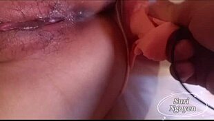 Hot Vietnamese teen girlfriend's wet pussy filled with creampie cumshot