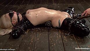 i scream as ebony dom chokes fucks blonde slave with dildos in rough bondage torment