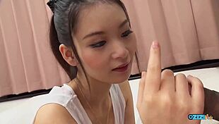 naughty asian babe teases in pantyhose before getting drilled doggystyle and cowgirl by hard cock