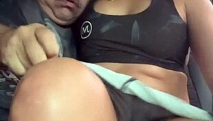 latina babe rides old man's cock hard in the car