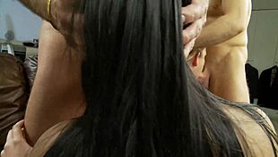 two playful girls tease and tangle with a fresh 18+ stud alongside a seasoned older guy in heated play