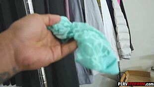 Stepson sniffs busty milf stepmom's dripping wet pussy during sneaky masturbation tease