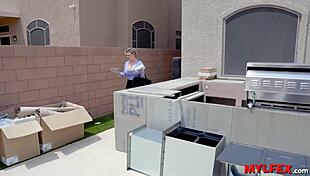 Lazy man bangs big tits home inspector milf cowgirl style