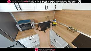 Brunette Kaya Finch moans hard, loving every kitchen cock thrust