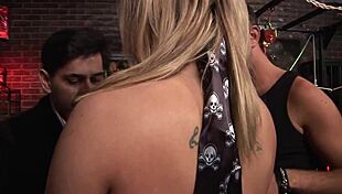 Shaved pussy takes ass to mouth in heels at horror shop