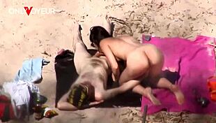 That beach voyeur photoshoot with shaved teen always turns into public cowgirl fuck