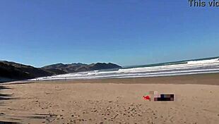 trashy milf walks see-through beach then creampie public slut