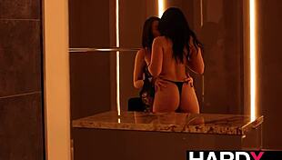 busty brunette babe legs shake wildly from clit fingering orgasm by hot lesbian