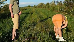 outdoor public fuck with crazy bbw nympho... she flashes those huge tits everywhere!