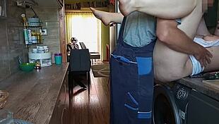 dishwasher repairman walks into sexy mature wife's wild unexpected fuck