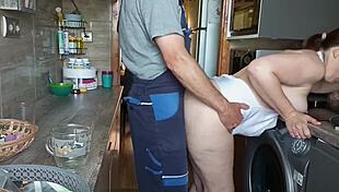 dishwasher repairman walks into sexy mature wife's wild unexpected fuck