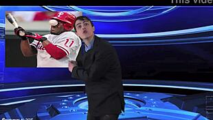 Sexy brunette weather girl strips nude outdoors public teasing undressing clothes ripped naked reveal