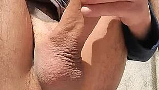 Exhibitionist strokes big monster cock close up outdoors risking new neighbors spotting public masturbation orgasm