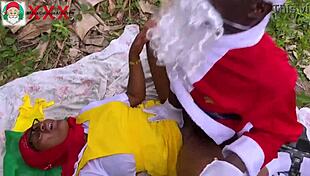 african santa sneaks bush fuck with friend's young stepdaughter squirting everywhere