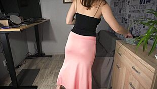 milf in thin maxi skirt struggles with obvious panty line teasing fetish