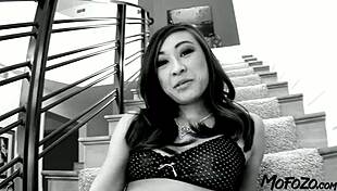 Slim college girl deepthroats daddy's monster cock on stairwell rough fuck