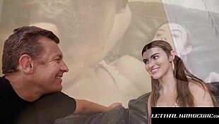 naughty julia james bends over teases stepdad's cock then rides cowgirl doggystyle into wet pussy muff dive