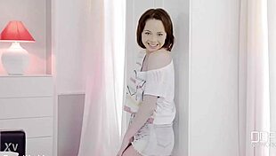 Hungarian teen in miniskirt flaunts her shaved pussy and narrow ass