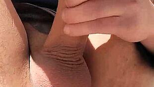 Exhibitionist strokes big monster cock close up outdoors risking new neighbors spotting public masturbation orgasm