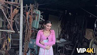 Debtor tempts backyard fuck in leather lingerie outdoors