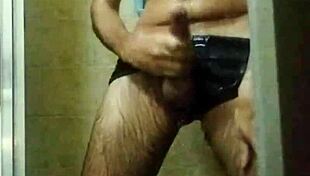 skinny brazilian teen showers jerks huge cock till explosive orgasm solo