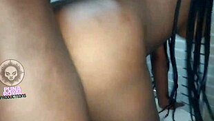 Crazy ebony babe sucks dick shakes ass in wild bathroom bang