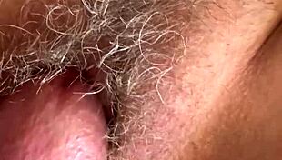 Ultra closeup hairy pussy stretched by huge cock slowmo