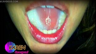 karen swirls huge cum loads in mouth slow motion fun