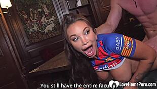 Trainer pounds hottest cheerleader's juicy tits ripping clothes on office desk